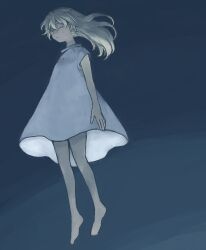 Rule 34 | 1girl, bare arms, barefoot, blonde hair, breasts, chrono cross, closed eyes, closed mouth, colored eyelashes, dress, floating, floating hair, full body, hair between eyes, kid (chrono cross), long hair, michibata 65, schala zeal, short sleeves, small breasts, solo, white dress