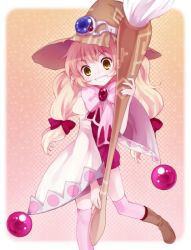 Rule 34 | 1girl, art brush, bad id, bad pixiv id, beryl benito, blonde hair, boots, bow, child, grin, hair bow, hat, knee boots, koto (colorcube), long hair, paintbrush, pink bow, smile, solo, tales of (series), tales of hearts, thighhighs, witch hat, yellow eyes