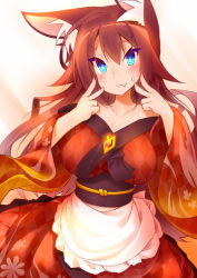 Rule 34 | 1girl, animal ear fluff, animal ears, argyle, argyle clothes, argyle kimono, blue eyes, blush, breasts, bright pupils, brooch, brown hair, cleavage, collarbone, colored eyelashes, cowboy shot, double v, fang, fang out, fox ears, gold trim, highres, imaizumi kagerou, jewelry, koha, large breasts, long hair, skirt, solo, standing, sweat, tagme, tail, touhou, unmoving pattern, v, very long hair, wavy mouth, wolf ears, wolf tail