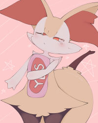 Rule 34 | 1girl, animal ear fluff, animal ears, animal nose, black fur, blush, body fur, braixen, closed mouth, cowboy shot, creatures (company), english text, female focus, fox ears, fox girl, fox tail, game freak, gen 6 pokemon, half-closed eye, heart, highres, holding, holding pillow, multicolored fur, neck fur, nintendo, one eye closed, pillow, pink background, pokemon, pokemon (creature), red eyes, sakuyan (sakuyan1007), snout, solo, standing, star (symbol), stick, tail, white fur, yellow fur, yes-no pillow