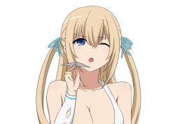 Rule 34 | 10s, 1girl, amagi brilliant park, bad id, bad pixiv id, breasts, hair ribbon, hasshin kaisen, highres, large breasts, one eye closed, paper airplane, ribbon, solo, sylphy (amaburi)