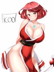 Rule 34 | 1girl, blush, breasts, cleavage, cosplay, fatal fury, icoo, large breasts, legs, nintendo, pyra (xenoblade), red hair, shiranui mai, shiranui mai (cosplay), short hair, smash is for good boys and girls, smile, snk, the king of fighters, thick thighs, thighs, xenoblade chronicles (series), xenoblade chronicles 2