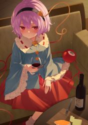 Rule 34 | 1girl, @ @, eyeball, from above, hair ornament, heart, heart hair ornament, highres, holding, indoors, kanpa (campagne 9), komeiji satori, light, looking at viewer, pink hair, solo, table, third eye, touhou