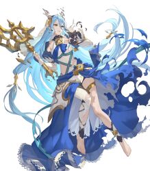 Rule 34 | 1girl, axe, azura (fire emblem), azura (song&#039;s reflection) (fire emblem), barefoot, black gloves, blue cape, blue hair, blue sash, cape, clenched teeth, corrin (female) (fire emblem), corrin (female) (fire emblem) (cosplay), corrin (fire emblem), cosplay, damaged, dragon horns, fake horns, fingerless gloves, fire emblem, fire emblem fates, fire emblem heroes, gloves, headdress, highres, holding, holding axe, horns, lace-trimmed cape, long hair, nintendo, non-web source, official alternate costume, official art, sash, single leg pantyhose, solo, teeth, thighlet, torn cape, torn clothes, very long hair, waist cape, yellow eyes
