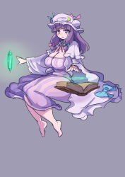 Rule 34 | 1girl, blunt bangs, bow, bowtie, breasts, bun cover, crescent, crescent hat ornament, double bun, dress, enajii, hair bun, hat, hat ornament, highres, large breasts, long hair, long sleeves, mob cap, neck ribbon, patchouli knowledge, plump, purple dress, purple eyes, purple hair, purple hat, red bow, red bowtie, red ribbon, ribbon, solo, striped clothes, striped dress, thick thighs, thighs, touhou, vertical-striped clothes, vertical-striped dress, very long hair, wide sleeves