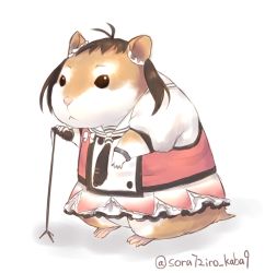 Rule 34 | 10s, :&lt;, ahoge, animal, animalization, bad id, bad pixiv id, brown hair, clothed animal, frilled skirt, frills, hamster, kantai collection, microphone, microphone stand, naka (kancolle), necktie, no humans, skirt, sora 72-iro, twitter username, white background