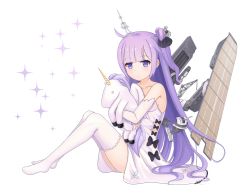 Rule 34 | 1girl, ahoge, azur lane, biako, black bow, black ribbon, blush, bow, cannon, closed mouth, commentary, dress, flight deck, hair bun, hair ribbon, highres, long hair, no shoes, hugging object, one side up, panties, purple eyes, purple hair, revision, ribbon, side bun, simple background, single hair bun, single side bun, sitting, smile, solo, sparkle, stuffed animal, stuffed pegasus, stuffed toy, stuffed unicorn, stuffed winged unicorn, thighhighs, turret, underwear, unicorn (azur lane), very long hair, white background, white dress, white panties, white thighhighs, zettai ryouiki