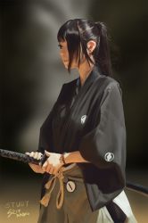 Rule 34 | 1girl, black hair, derivative work, highres, japanese clothes, katana, photo-referenced, raikoart, realistic, sheath, solo, sword, weapon