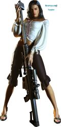 Rule 34 | 3d, absurdres, capcom, dead rising, earrings, gun, highres, isabela keyes, jewelry, long hair, long image, nail polish, navel, official art, rifle, ring, sniper rifle, standing, tall image, weapon