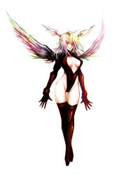Rule 34 | 1girl, :o, angel wings, bodysuit, boots, breasts, breasts apart, cleavage, cleavage cutout, clothing cutout, crossed legs, elbow gloves, feathers, final fantasy, final fantasy tactics, full body, gloves, groin, halterneck, head wings, highleg, highleg leotard, kara (color), large breasts, leotard, long hair, looking at viewer, open mouth, red eyes, red footwear, red thighhighs, sideboob, silver hair, simple background, solo, standing, thigh boots, thigh gap, thighhighs, thighs, turtleneck, ultima (fft), watson cross, white background, wings