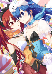 Rule 34 | 2girls, animal ears, blue eyes, blue hair, blush, breasts, rabbit ears, cleavage, fake animal ears, female focus, fire emblem, fire emblem awakening, fire emblem heroes, highres, long hair, lucina (fire emblem), matching hair/eyes, multiple girls, nintendo, playboy bunny, red eyes, red hair, severa (fire emblem), small breasts, smile, twintails