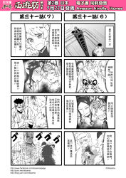 Rule 34 | 3girls, 4koma, animal ears, bare shoulders, chinese text, comic, flying sweatdrops, gender request, genderswap, greyscale, hat, highres, horns, huli daxian, journey to the west, luli daxian, monochrome, multiple 4koma, multiple girls, open clothes, otosama, ^^^, sweat, tang sanzang, tiger ears, turn pale, yangli daxian