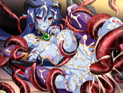 Rule 34 | 1girl, anal, ass, astaroth (shinrabanshou), barefoot, blue hair, blue skin, bracelet, grabbing another&#039;s breast, breasts, censored, colored skin, cum, cum in pussy, demon girl, double penetration, facial, female focus, game cg, grabbing, horns, huge breasts, jewelry, long hair, multiple penetration, nipples, pointy ears, pussy, pussy juice, shinrabanshou, shiny skin, spec (artist), tail, tears, tentacle sex, tentacles, vaginal, wings, yellow eyes
