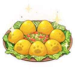 Rule 34 | artist request, bread bun, commentary, english commentary, food, food focus, game cg, genshin impact, lettuce, lowres, no humans, official art, paw print, plate, simple background, sparkle, still life, third-party source, transparent background