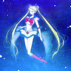 Rule 34 | 1girl, bad id, bad pixiv id, bishoujo senshi sailor moon, blonde hair, blue background, blue sailor collar, boots, bow, brooch, choker, double bun, elbow gloves, floating, full body, gloves, hair bun, hair ornament, hairclip, heart, heart brooch, high heel boots, high heels, highres, jewelry, knee boots, long hair, multicolored clothes, multicolored skirt, pale skin, red bow, red footwear, sailor collar, sailor moon, seya (1775), skirt, solo, super sailor moon, tsukino usagi, twintails, very long hair, white gloves
