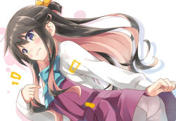 Rule 34 | 10s, 1girl, ass, black hair, blush, eretto, fang, fang out, hair ribbon, kantai collection, long hair, long sleeves, looking at viewer, multicolored hair, naganami (kancolle), panties, panties under pantyhose, pantyhose, pantyshot, pink hair, ribbon, school uniform, simple background, skirt, solo, standing, underwear, wavy mouth, white background