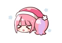 Rule 34 | &gt; &lt;, 1girl, :d, blush stickers, closed eyes, floral background, hat, head only, kanon (pripara), multicolored hair, open mouth, pink hair, pretty series, pripara, pudding (skymint 028), purple hair, red hat, santa hat, side ponytail, simple background, smile, solo, streaked hair, white background, xd