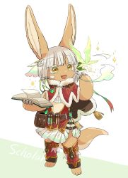 Rule 34 | 1other, animal ears, furry, highres, kawasemi27, made in abyss, nanachi (made in abyss), open mouth, other focus, smile, tagme, tail, white background, white hair, yellow eyes
