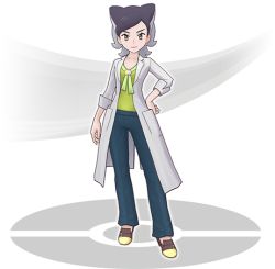 Rule 34 | 1girl, bellis (pokemon), blouse, creatures (company), female focus, full body, game freak, green shirt, hand on own hip, lab coat, looking at viewer, lowres, nintendo, official art, pokemon, pokemon masters ex, shirt, sleeves rolled up, solo, standing, transparent background