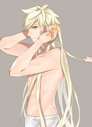 Rule 34 | 10s, 1boy, abs, ak (arufaplus), blonde hair, long hair, looking at viewer, male focus, mikleo (tales), muscular, topless male, solo, sorey (tales), tales of (series), tales of zestiria, undressing