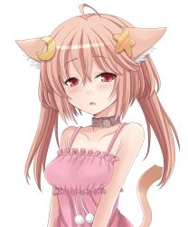 Rule 34 | 1girl, ahoge, amane hasuhito, animal ears, bad id, bad pixiv id, bare shoulders, blush, brown hair, camisole, cat ears, cat tail, collar, collarbone, crescent, hair ornament, highres, open mouth, original, red eyes, solo, star (symbol), tail