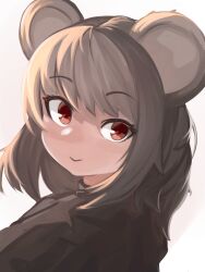 Rule 34 | 1girl, absurdres, animal ears, blush, capelet, check commentary, clip studio paint (medium), closed mouth, commentary, commentary request, grey background, grey capelet, grey hair, highres, lenserd, looking at viewer, looking back, medium hair, mouse ears, mouse girl, nazrin, portrait, red eyes, simple background, smile, solo, touhou