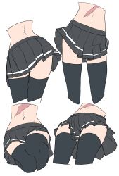 Rule 34 | 1girl, absurdres, awakening0613, black skirt, black thighhighs, commentary request, from below, highres, multiple views, navel, original, pleated skirt, scar, scar on stomach, simple background, skirt, stomach, thighhighs, white background, zettai ryouiki