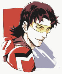 Rule 34 | 1boy, brown hair, egg (cknlun), looking at viewer, male focus, medium hair, megalo box, parted lips, shirato mikio, solo, tinted eyewear, upper body, white background