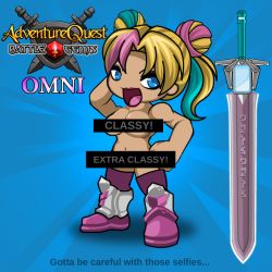 Rule 34 | artix entertainment, bar censor, battlegems, blonde hair, blue background, blue eyes, bottomless, cellphone, censored, covering privates, english text, multicolored hair, nude cover, omni, phone, self-portrait, selfie, smartphone, solo, sword, twintails, weapon