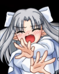 Rule 34 | 00s, blush, closed eyes, long hair, lowres, melty blood, ribbon, silver hair, solo, tears, tsukihime, type-moon, white len (tsukihime)