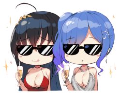 Rule 34 | 2girls, :o, ahoge, alcohol, azur lane, backless dress, backless outfit, bare shoulders, blue hair, blush, breasts, champagne, champagne flute, choker, cleavage, cocktail dress, commentary, cup, dress, drinking glass, earrings, english commentary, evening gown, grey dress, hair between eyes, hair ornament, hairclip, halter dress, halterneck, holding, holding cup, jewelry, kuavera, large breasts, licking lips, multiple girls, necklace, official alternate costume, open mouth, plunging neckline, red choker, red dress, revealing clothes, side ponytail, sidelocks, silver dress, st. louis (azur lane), st. louis (luxurious wheels) (azur lane), sunglasses, taihou (azur lane), taihou (forbidden feast) (azur lane), tinted eyewear, tongue, tongue out, upper body