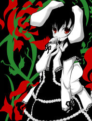 Rule 34 | 1girl, alternate color, alternate costume, animal ears, black hair, rabbit ears, female focus, frills, goth fashion, gothic lolita, hand to own mouth, haruyonoto, inaba tewi, lolita fashion, red eyes, short hair, solo, touhou