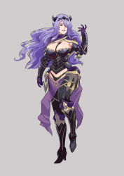 Rule 34 | 1girl, absurdres, armor, breasts, camilla (fire emblem), cirenk, cleavage, commission, eyebrows, fire emblem, full body, hair over one eye, high heels, highres, horns, large breasts, long hair, looking away, nintendo, purple hair, red eyes, solo, very long hair, wavy hair