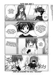 Rule 34 | 00s, 1boy, 3girls, ahoge, angry, aura, caro ru lushe, clenched hands, closed eyes, comic, dragon, eating, english text, erio mondial, food, fork, friedrich (nanoha), glasses, gloves, greyscale, hard-translated, lyrical nanoha, mahou shoujo lyrical nanoha, mahou shoujo lyrical nanoha strikers, mikage takashi, military, military uniform, monochrome, multiple girls, shaded face, shario finieno, teana lanster, third-party edit, translated, twintails, uniform