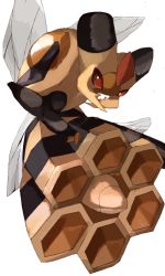 Rule 34 | bee, beehive, bug, creatures (company), game freak, gen 4 pokemon, highres, insect, insect wings, nintendo, no mouth, pemuchi (chikuwa 3296), pokemon, pokemon (creature), red eyes, simple background, solo, striped, vespiquen, white background, wings
