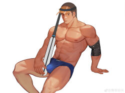 Rule 34 | 1boy, abs, absurdres, bara, baseball bat, baseball cap, blue male underwear, briefs, bulge, buzz cut, check copyright, copyright request, feet out of frame, hat, highres, large pectorals, long sideburns, male focus, male underwear, muscular, muscular male, navel, navel hair, nipples, original, pectorals, short hair, sideburns, solo, stomach, sweat, thick eyebrows, thighs, topless male, underwear, veins, veiny arms, very short hair, xiedaifenshi (7329016845)