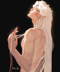 Rule 34 | 1boy, adam&#039;s apple, artist name, bishounen, black background, bloom, crescent, eyeshadow, facial mark, fingernails, forehead mark, from behind, from side, hair flip, hand up, head back, highres, holding, holding hair, inuyasha, long bangs, long fingernails, long hair, looking at viewer, makeup, male focus, mmmilk, pectorals, pointy ears, realistic, sesshoumaru, sharp fingernails, sidepec, sideways glance, skinny, solo, toned, toned male, topless male, very long hair, water drop, wet, white hair, yellow eyes