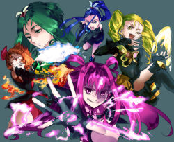 Rule 34 | 00s, 5girls, ;d, bare shoulders, bike shorts, blonde hair, blue eyes, blue hair, butterfly, butterfly hair ornament, clenched teeth, dark aqua, dark cure (yes! precure 5), dark dream, dark lemonade, dark mint, dark persona, dark rouge, earrings, fingerless gloves, gloves, green eyes, green hair, hair ornament, hair rings, jewelry, laughing, long hair, long sleeves, magical girl, mirrrrr, multiple girls, one eye closed, open mouth, outstretched arm, outstretched arms, pink eyes, pink hair, precure, red eyes, red hair, short hair, skirt, smile, teeth, twintails, updo, yellow eyes, yes! precure 5