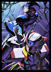 Rule 34 | 2boys, alternate design, android, arm cannon, blonde hair, blue eyes, brown hair, commentary request, energy blade, fujino yuuki, glowing, green eyes, highres, holding, holding weapon, joints, long hair, male focus, mega man (series), mega man x (series), multiple boys, ponytail, robot joints, serious, sword, very long hair, weapon, x (mega man), x buster, z saber, zero (mega man)