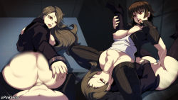 Rule 34 | 2girls, ass, breasts, brown hair, censored, clothed sex, clothes, doggystyle, female pov, fingering, futa with female, futanari, grabbing, incest, large breasts, leg grab, legs up, long hair, lying, medium hair, mosaic censoring, multiple girls, niijima makoto, niijima sae, open clothes, open mouth, oral, orphen (pink seito), penis, persona, persona 5, persona 5 scramble: the phantom strikers, pov, pussy, pussy juice, red eyes, sex, sex from behind, siblings, sisters, vaginal