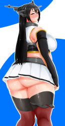 Rule 34 | 10s, 1girl, ass, bare shoulders, belly, black hair, black panties, blush, breasts, brown eyes, from behind, highres, huge ass, huge breasts, kantai collection, long hair, looking at viewer, looking back, morisoba (silent hill), nagato (kancolle), panties, panties around leg, plump, pursed lips, skirt, solo, tears, thick thighs, thighs, underwear