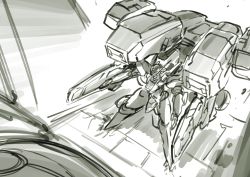 Rule 34 | absurdres, cable, from above, greyscale, highres, ishiyumi, jehuty, looking ahead, mecha, monochrome, no humans, orbital frame (zone of the enders), robot, science fiction, sketch, solo, zone of the enders, zone of the enders 2
