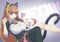 Rule 34 | 1girl, absurdres, animal ears, anzai growth, bell, black thighhighs, blouse, blunt bangs, braid, breasts, cat ears, cat tail, checkered clothes, checkered legwear, cleavage, cleavage cutout, clothing cutout, collared shirt, highres, hololive, horns, huge breasts, kemonomimi mode, kiryu coco, kiryu coco (1st costume), large breasts, long hair, looking at viewer, open mouth, orange eyes, orange hair, paw pose, shirt, side braid, single braid, single thighhigh, solo, tail, thighhighs, very long hair, virtual youtuber, white shirt