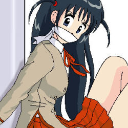Rule 34 | 00s, 1girl, bdsm, bondage, bound, cloth gag, gag, gagged, improvised gag, lowres, oekaki, over the mouth gag, school rumble, short twintails, solo, totoro (artist), tsukamoto tenma, twintails, two side up