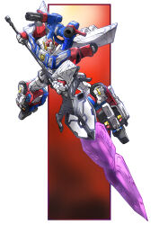 Rule 34 | autobot, highres, holding, holding polearm, holding weapon, looking down, mecha, mecha focus, mechanical wings, omega prime, polearm, robot, science fiction, shoulder cannon, solo, spear, taiga hiroyuki, transformers, transformers car robots, weapon, wings, yellow eyes