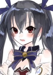 Rule 34 | 6kmancho ja, bare shoulders, black hair, blush, breasts, cleavage, collar, dress, flustered, highres, long hair, medium breasts, neptune (series), noire (neptunia), red eyes, ribbon, tsundere, twintails