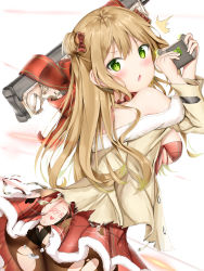 Rule 34 | 1girl, absurdres, ahoge, ass, assault rifle, bachibachi (tisen), bare shoulders, black panties, blush, body writing, bow, breasts, brown hair, brown pantyhose, bullpup, butt crack, christmas, coat, double bun, dress, duffel coat, fur trim, girls&#039; frontline, green eyes, gun, hair bow, hair bun, handheld game console, heart, highres, kel-tec rfb, long hair, looking at viewer, looking back, medium breasts, official alternate costume, open clothes, open coat, open mouth, panties, pantyhose, red bow, red dress, rfb (girls&#039; frontline), rfb (how rfb stole xmas) (girls&#039; frontline), rifle, santa costume, semi-automatic firearm, semi-automatic rifle, sidelocks, solo, surprised, thighs, torn clothes, torn pantyhose, underwear, weapon