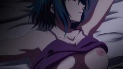Rule 34 | 10s, 1girl, animated, animated gif, blue hair, breasts, breasts out, closed eyes, female focus, green hair, high school dxd, lying, medium breasts, multicolored hair, nipples, on back, screencap, sleeping, solo, xenovia quarta