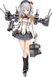 Rule 34 | 10s, 1girl, beret, binoculars, blush, crossed legs, epaulettes, frilled sleeves, frills, full body, gloves, hat, kantai collection, kashima (kancolle), crossed legs, long hair, machinery, military, military uniform, miniskirt, official art, parsley-f, pleated skirt, silver hair, skirt, smile, solo, thighs, transparent background, twintails, uniform, watson cross, white gloves