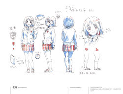 Rule 34 | 1girl, absurdres, blazer, bow, bowtie, buttons, character name, character sheet, color trace, copyright name, flower, from side, full body, hair flower, hair ornament, highres, idolmaster, idolmaster cinderella girls, jacket, kneehighs, loafers, medium hair, mimura kanako, multiple views, official art, partially colored, plaid, plaid skirt, pleated skirt, production art, scan, shoes, simple background, skirt, sleeves past wrists, socks, turnaround, white background, zip available
